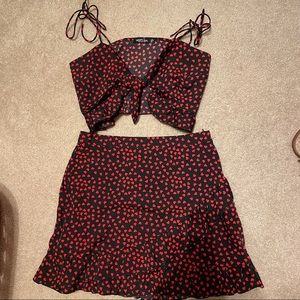 2 Piece Set, Black and red heart skirt set